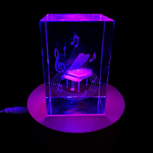 XINDAM 3D Piano Paperweight Laser Etched in Crystal Glass Cube for Graduation Christmas Birthday Valentine's Day