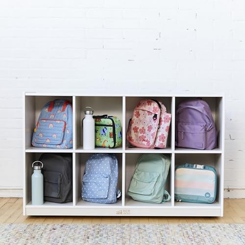 ECR4Kids 8-Compartment Mobile Backpack Storage Cabinet, Classroom Furniture, White Wash
