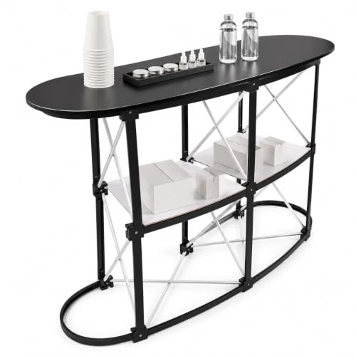 51" Portable Pop Up Table Podium Counter, Trade Show Display Counter Stand, Foldable Reception Desk with Aluminum Frame, Wood Top, PVC Panels, for Hotels, Shops, Malls, Exhibitions, Product Demos