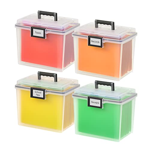 IRIS USA WeatherPro Portable File Box Organizer, 19 Qt. 4-Pack, Clear