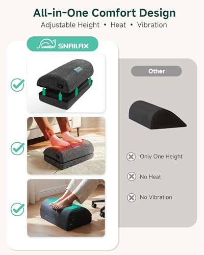 Snailax Heated Foot Rest Under Desk at Work, Ergonomic Vibration Foot Stool