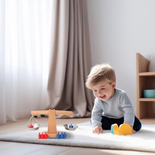 Balance Scale for Kids Natural Wooden Educational Colorful Teaching Interactive Math Toy Classroom