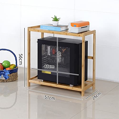 Computer Cart with CPU Holder PC Tower Stand, Bamboo CPU Stand with Storage, 2-tier CPU Holder Stand, Home Office Storage Shelf Printer Stand Under Desk Mobile IT Support Platform(Natural,51*26*56cm)