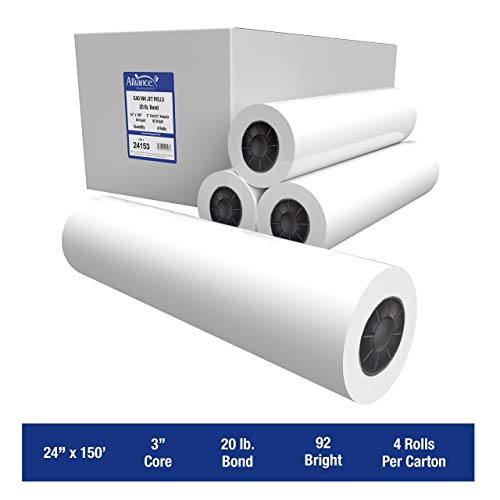 Alliance Wide Format Paper 24" x 150' CAD Bond Rolls (20lb | 4 Rolls, 24 In x 150 FT | 3" Core)