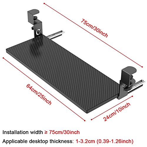 Under-Desk Keyboard Tray, Slide-Out Keyboard Drawer, Pull-Out Wooden Keyboard Platform, C-clamp Mounting System Keyboard Stand, Ergonomic Arm Support, 25x10inch, Black