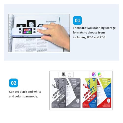 Document Scanners, Mini 1050DPI Portable Handheld Scanner, Support TF Card Max 32GB Photo JPEG PDF Color Scanning Receipts Books A4 Document