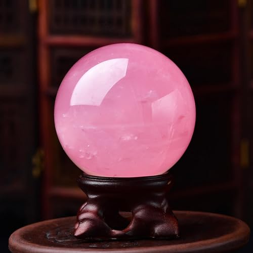 NIBHZ Pink Crystal Ball Paperweight, Crystal Glass Ball with Stand Accessories Rockery Ornament,Pink Crystal ball-80~90mm