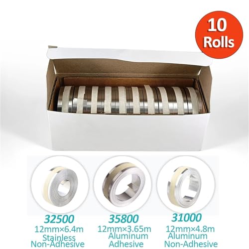 NTKYUTRT 10Rolls 32500 35800 31000 12mm Metal Tape Non-Adhesive/Adhesive Stainless Steel/Aluminum 3D Embossing Tape for DYMO Rhino M1011(31000)