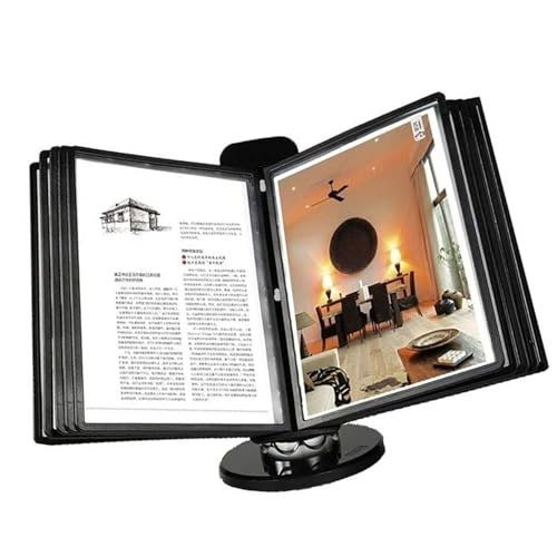Office Folders, Adjustable Desk Flip File Holder, 10 and 20 Display Pockets, Letter-Size, Wall Mount Reference Organizer, for Office Display and Storage A4 Documents, Black Base(20 Pages)