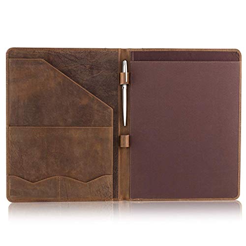 Moonster Leather Portfolio Professional Organizer Padfolio – Resume Folder with Luxury Pen - Leather Binder Portfolio Writing Pad with Business Card Holder - Portfolio Folder for Men & Women
