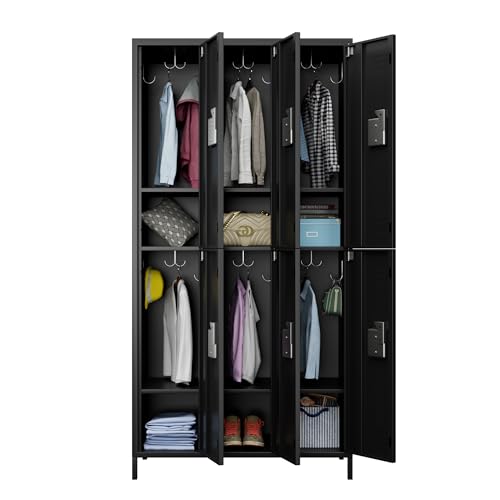 Aobabo 6 Doors Metal Storage Locker for Employees, Steel Locker with 18 Hooks for School Office Gym Bedroom, Black, Assembly Required