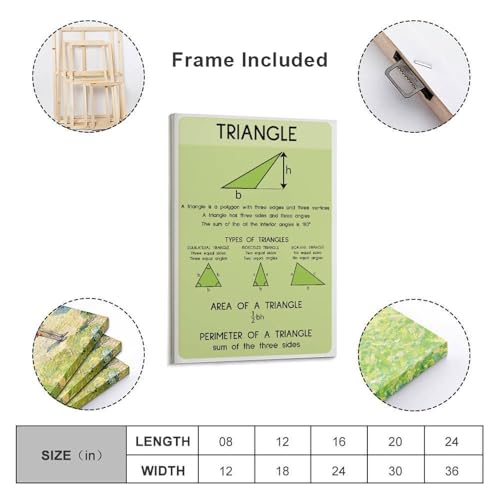 WBCNG GEOMETRY SHAPES CHARTS for Kids, Geometry, Educational, Math, Classroom Art Wall Decoration Poster Family Bar Restaurant Garage Cafe Art Sign Gift Frame-style 20x30inch(50x75cm)