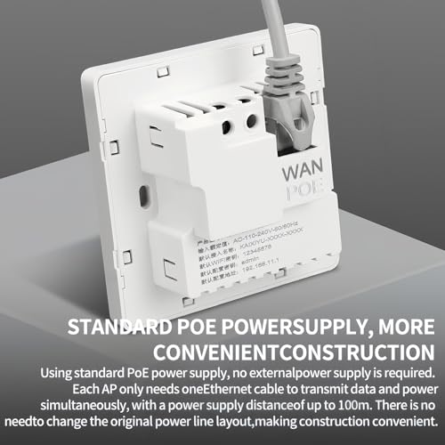 JoWanSome 1000Mbps PoE in-Wall WiFi Router and Repeater, White, Panel Mount