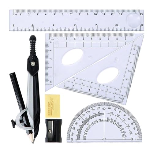 OREKPOT Professional Compass Set for Geometry – 7pcs Math Study Tool Kit with Ruler, Triangle, Protractor & Drawing Compass for Students & Teachers