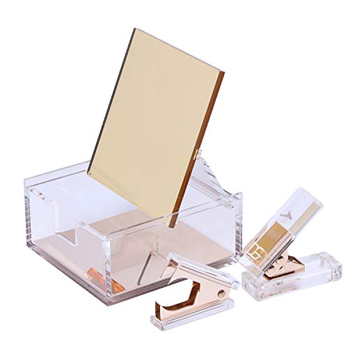Acrylic & Gold Stationery Bundle: 1) Hole Punch 1) Staple Remover 1) Built-in Mirror Box - All Gold Everything by Draymond Story