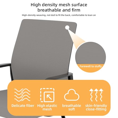 MWrouqfur Office Guest Chair with Arms - Modern Mesh Back Reception Chair for Waiting Room, Conference Room & Office, Breathable Upholstered Seat with Metal Frame, 350lbs Capacity (Black+ Gray)