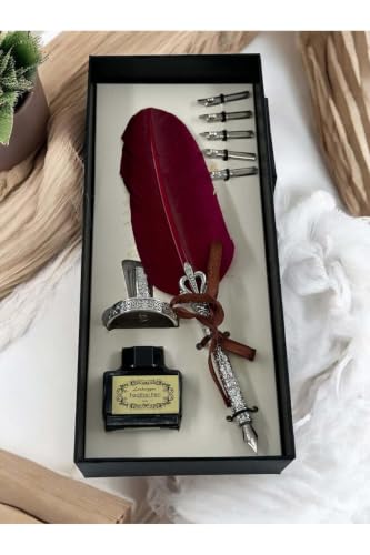 SODEF Calligraphy Set Vintage Divit Pen with Inkwell and Nib Set for Artists and Beginners - Burgundy