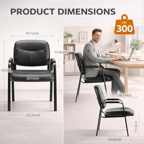 Kindbear Waiting Room Chairs, PU Leather Padded Arms, Set of 4
