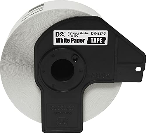 Brother Genuine DK-2243 Continuous Length Black on White Paper Tape for Brother QL Label Printers, 4" x 100' (101mm x 30.4M), 1 Roll per Box, DK2243