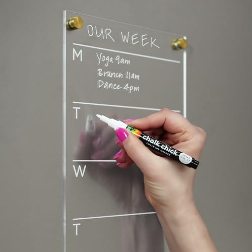 Visibly Magnetic Acrylic Weekly Calendar for Fridge, 7” x 18” Clear Refrigerator Planner, Weekly Schedule Planning Board, Includes 4 Magnetic Wet-Erase Markers, Silver Corner Magnets