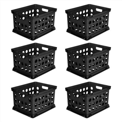 BAGSDFUYE 6‑pack File Crate, Black Plastic Storage Bin, Stackable Hanging Organizer, Letter Legal Size Document, Office Tote With Through Handles, Classroom Paperwork Container, Multi‑purpose