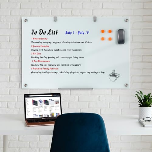 Wingwise Glass Dry Erase Board, 36 x 24 Inches Magnetic Glass Whiteboard
