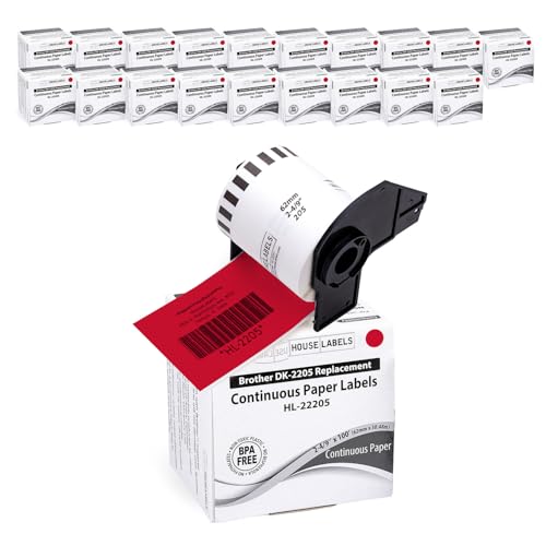 HouseLabels Compatible with Brother DK-2205, Red, 2-4/9" x 100'