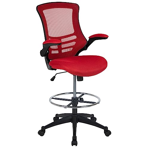 EMMA + OLIVER Mid-Back Red Mesh Drafting Chair