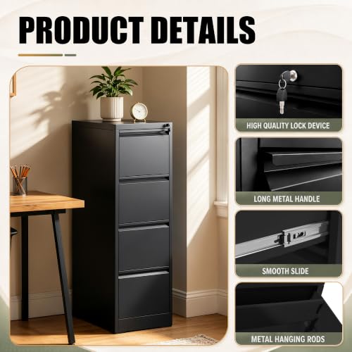FOSTOKO 4 Drawer File Cabinet for Home Office, Vertical Filing Cabinet