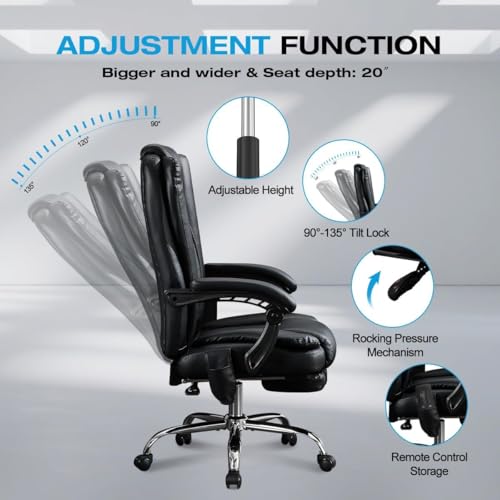 BOSMILLER 500lbs Big and Tall Office Chair, 6-Points Massage Office Chair, Executive Heated Desk Chair with Adjustable Footrest, Reclining High Back for Home Office