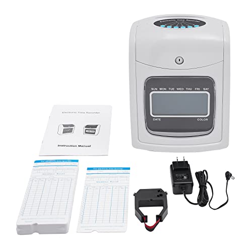 YINZINR Time Clock Punch Card Employee Attendance Machine LCD Display Check- in Machine Equipped with 50 Sheets of Printing Cards