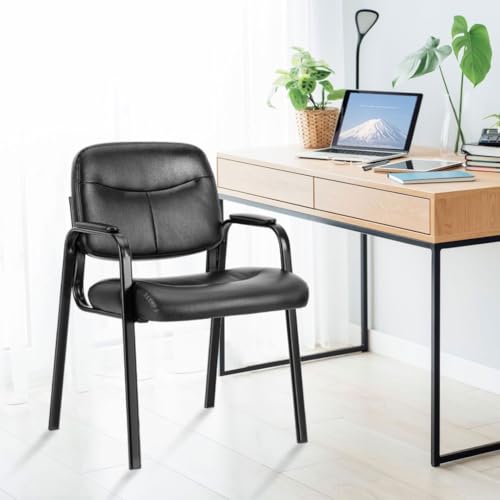 UOCFYK Reception Chairs, Leather Conference Room with Padded Arms and No Wheels for Professional Office Meeting Spaces and Guest Seating，Black-2 Pack
