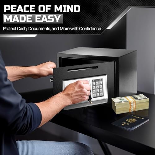 Flexzion Small Drop Safe Box with Digital Keypad, 12 x 8 x 8 in, Black