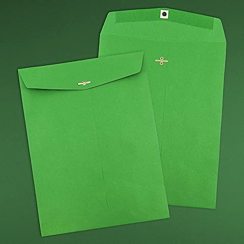 JAM PAPER 10 x 13 Open End Catalog Colored Envelopes with Clasp Closure - Green Recycled - 100/Pack