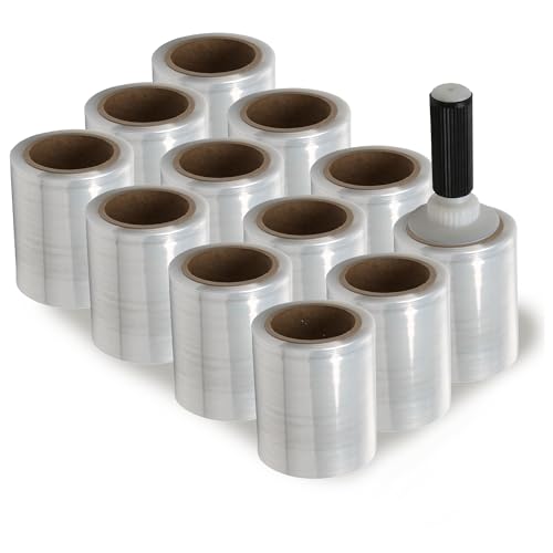 The Boxery 5" x 1,000 ft Clear Hand Stretch Wrap with Reusable Handle Included - 12 Rolls | Standard-Duty Film for Pallet Wrapping, Moving & Packaging