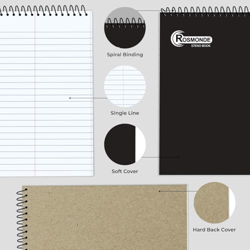 Rosmonde 24 Pack Bulk Steno Pads, 6" x 9", Gregg Rule, 80 Sheets/160 Pages