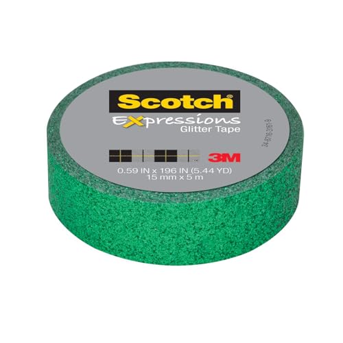 Scotch Expressions Glitter Washi Tape, .59 in x 196 in, Dark Green Glitter