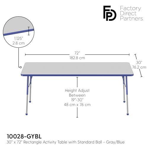 FDP 30" x 72" Rectangle Table with Ball Glide Legs - Gray/Blue, 10028-GYBL