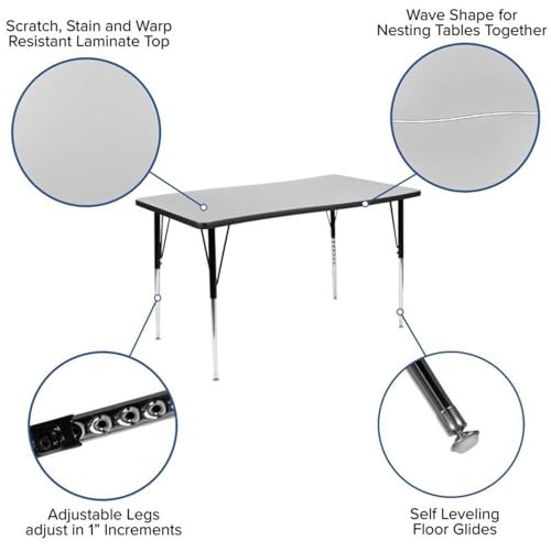Flash Furniture 3 Piece 76" Oval Wave Collaborative Grey Thermal Laminate Activity Table Set - Standard Height Adjustable Legs