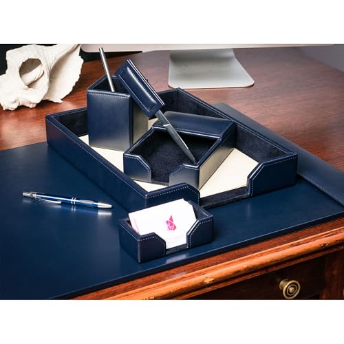 Dacasso Bonded Set Luxury Leather Desk Pad & Desk Organization Essentials, 7 Piece, Navy Blue