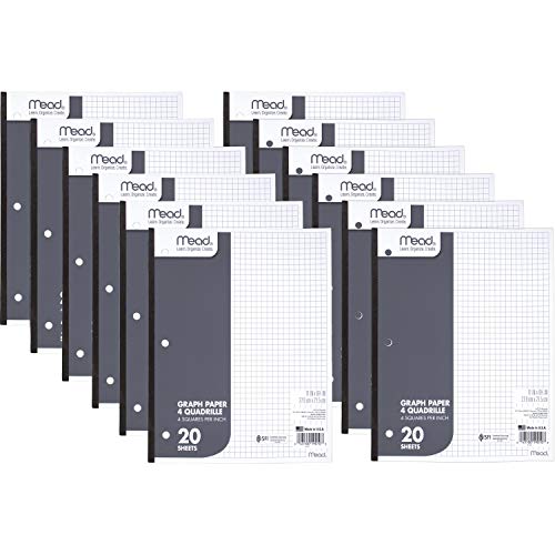Mead Graph Paper Pads, Quadrille, 4 Squares per Inch, 11" x 8-1/2", 20 Sheets, 48 Pads/Pack (73852)