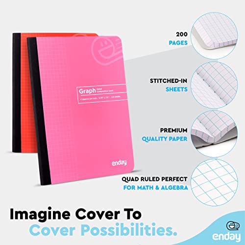 Emraw Graph Paper Composition Notebook Bulk, Pink Hard Cover Graphing Notebook, 4 Squares Per Inch Graph Ruled Composition Notebook, Premium Quad Ruled Notebook, 100 Sheets (96 Pack)- By Enday