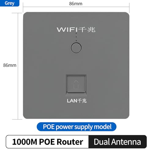 JoWanSome 1000Mbps PoE in-Wall WiFi Router and Repeater, Gray, Panel Mount