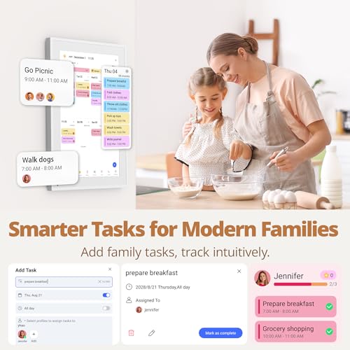 Dragon Touch 14 Inch Digital Calendar Wall - 1920 x 1080 FHD Electronic Wall Calendar Family Planner with 32GB Memory and Wall Mount, Touchscreen Intelligent Desk Calendar, White