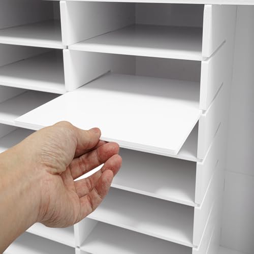 KSSTEVNBD Literature Organizer 24 Compartments Desktop File Sorter Mail Center Paper Storage Organizer with 2 Drawers for Home School Student Mailbox for Classroom (White)/White