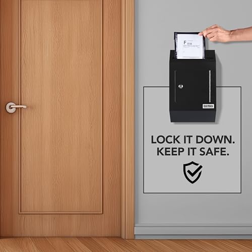 Durabox Drop Box Deposit Safe 10 x 4 x 16” Heavy Duty Steel with Slim Profile Wall Mailbox with Wide Deposit Slot for Letters, Documents Checks and Cash for Home, Office & Commercial (W300) (Black)
