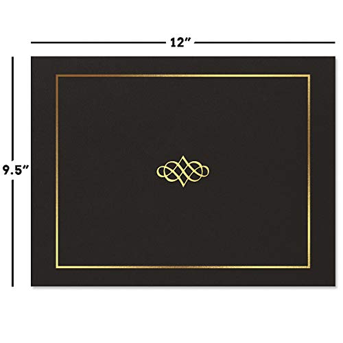 Ornate Black & Gold Certificate Folders - Pack of 50, Linen Cover 80 lb. Stock, Folded, Die-Cut Corners, for Office, Business Awards, Graduation, School Diploma Holder, 9-1/2" x 12" (Set of 50)