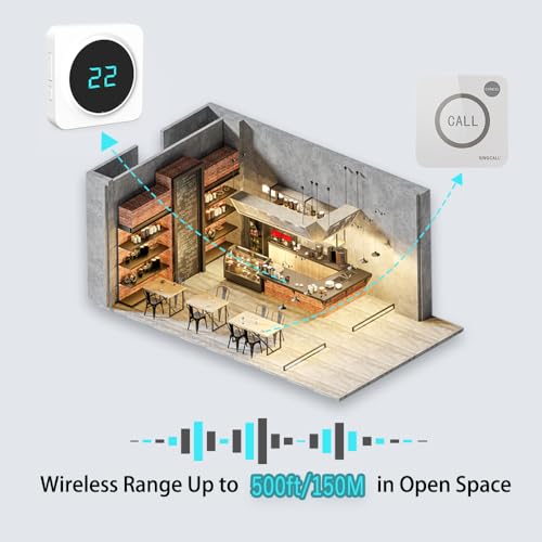 SINGCALL Restaurant Pager System, 2 Waterproof Wireless Call Buttons