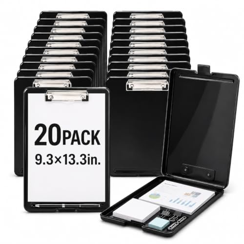 20 Pcs Clipboard with Storage Bulk, Black Storage Clipboard with Pen Holder
