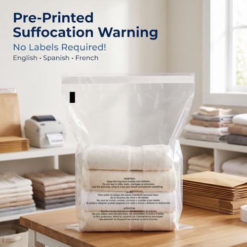 24" X 30" (100 Count) Self-Seal Clear Poly Bags With Suffocation Warning